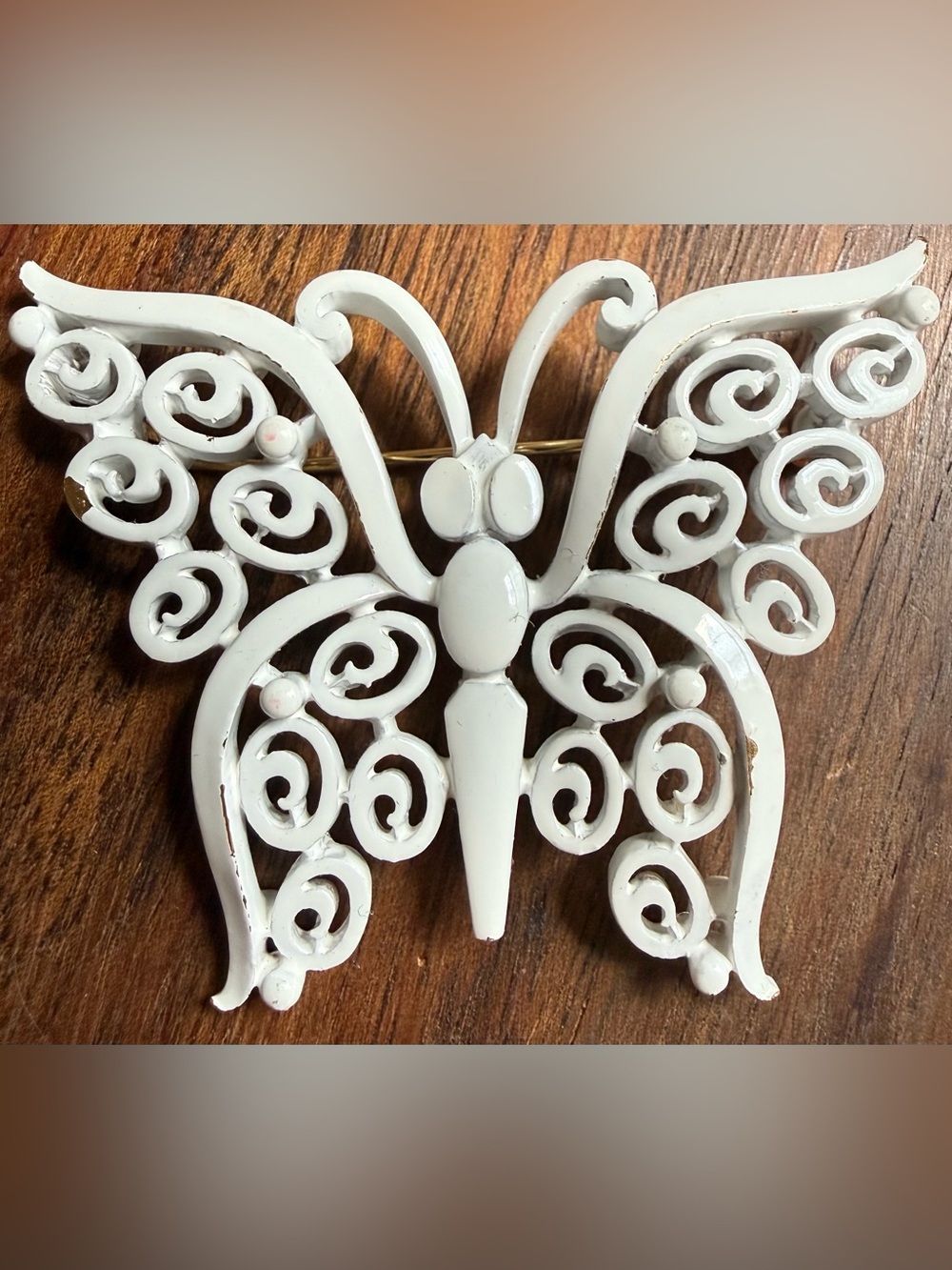 VTG Crown Trifari Painted White Butterfly Brooch Pin Women's Decorative Jewelry